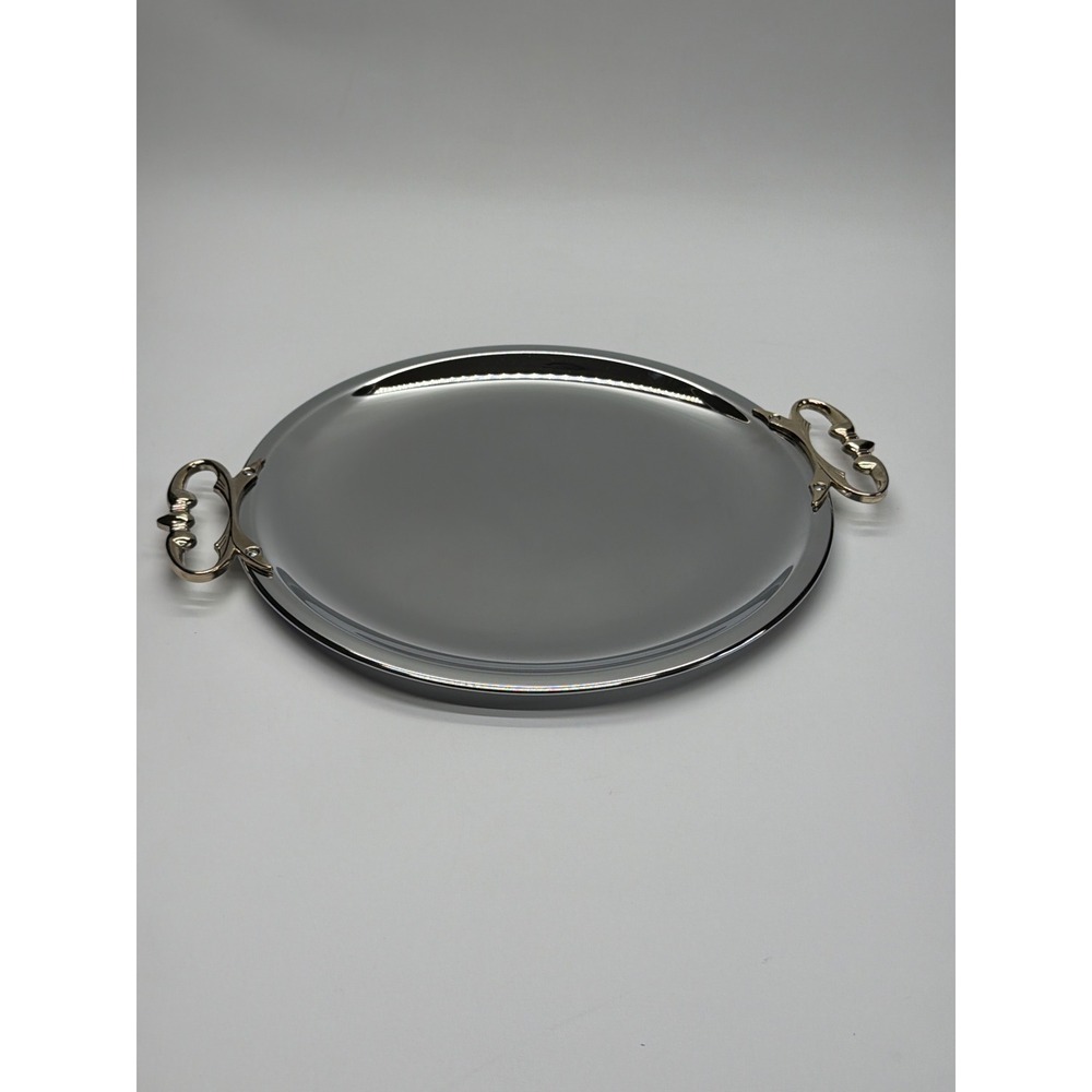 Vintage‎ Kromex Vogue Chrome Oval Serving Tray with Ornate Handles Made in USA
